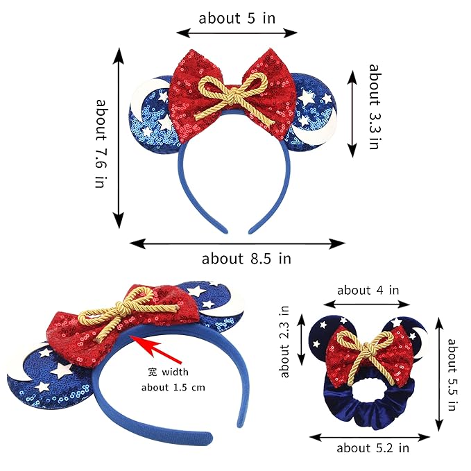 zhezesmila Mouse Ears Headband and Scrunchies Velvet Hair Accessories for Women Shiny Headband and Mic Ears Scrunchies for Birthday Party