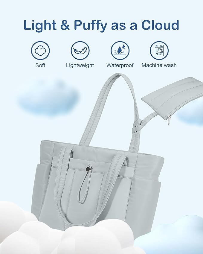 TOPDesign Puffy Tote Bag for Women with Cup Holder & Laptop Compartment & Cosmetic Bag & Trolley Sleeve for Work, Travel