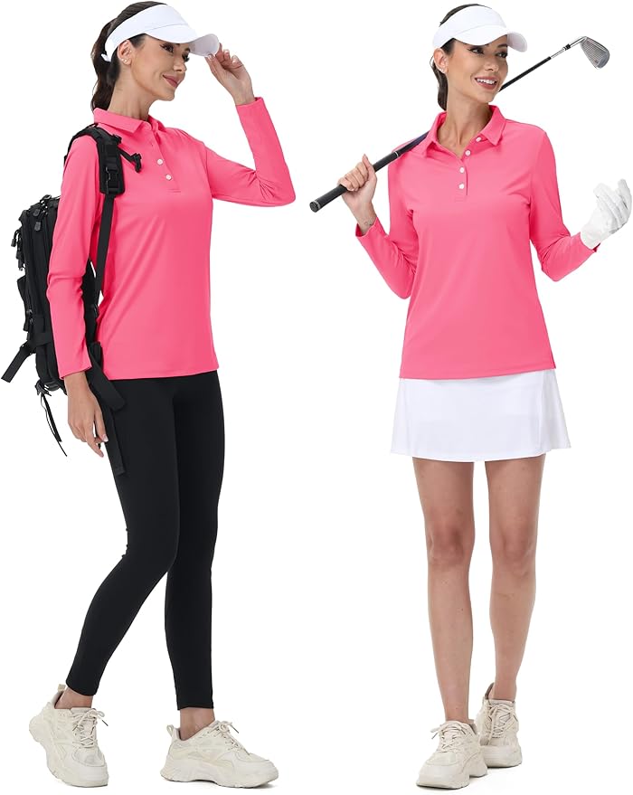 MAGCOMSEN Women's Polo Shirts Long Sleeve Golf Shirt Quick Dry UPF 50+ Sun Protection Lightweight Tennis Shirts