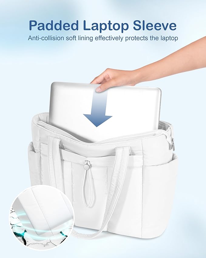 TOPDesign Puffy Tote Bag for Women with Cup Holder & Laptop Compartment & Cosmetic Bag & Trolley Sleeve for Work, Travel