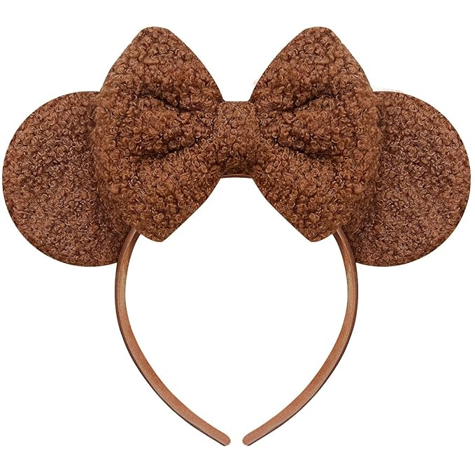Trnerm Large Mocha Brown Mouse Ears Headband for Women, Soft Plush Park Ears Cute Birthday Hair Bands
