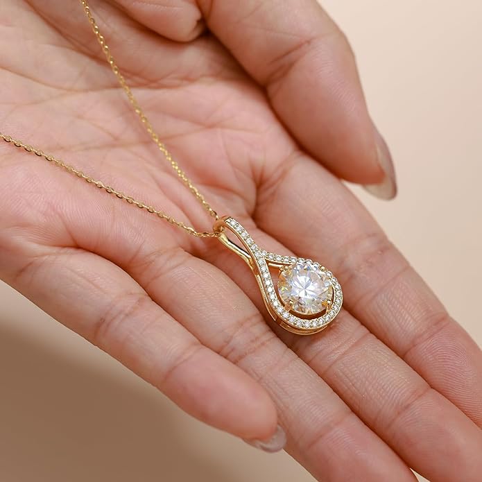 E-EMERMAKING Moissanite Necklace Gift for Women, 925 Sterling Silver 18K White/Yellow Gold Plated 0.5-6.0CT Moissanite Pendant for Her, Anniversary Day, Birthday, Wedding - to My Wife, Mom