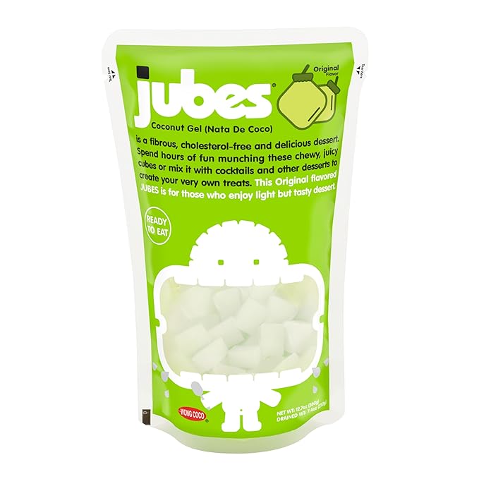 Jubes Pandan Nata de Coco Jelly Cubes, 12.7 oz Pack of 6, Coconut Gel in Syrup, Pandan Coconut Cubes for Sago, Bubble Tea, Boba, Desserts, Yogurt, Ice Cream