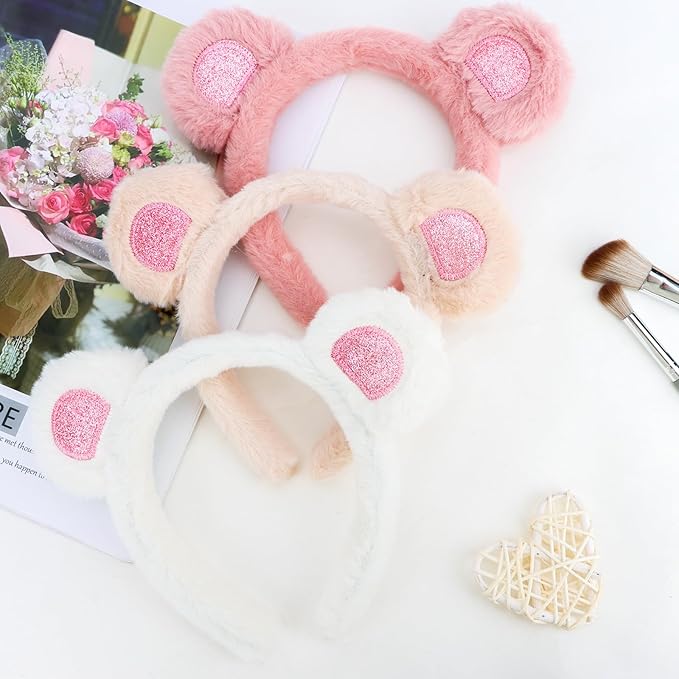 Araluky Mouse Ears Headband 3 Pcs Skincare Headbands Cute Bear Ears Headwear
