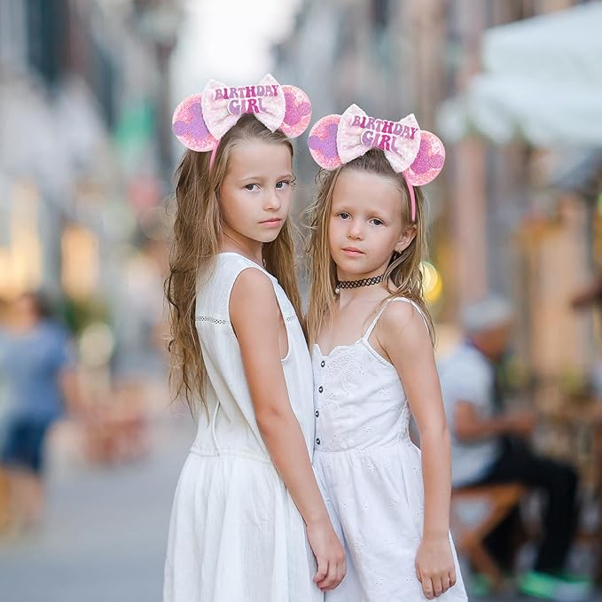 HAMUTH Mouse Ear Headband, Birthday Girl Headband for Women Girl Adult, Happy Birthday Ears for Party Trip Parks Cosplay Costume Accessories