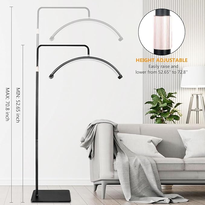 NATURALRISE LED Floor Lamp，Half Moon Lash Light for Eyelash Extensions, Nail Art & Tattoos | 3 Color Temperatures, 10-100% Dimming, Height Adjustable Reading Lamp for Bedroom, Office, Makeup Studio