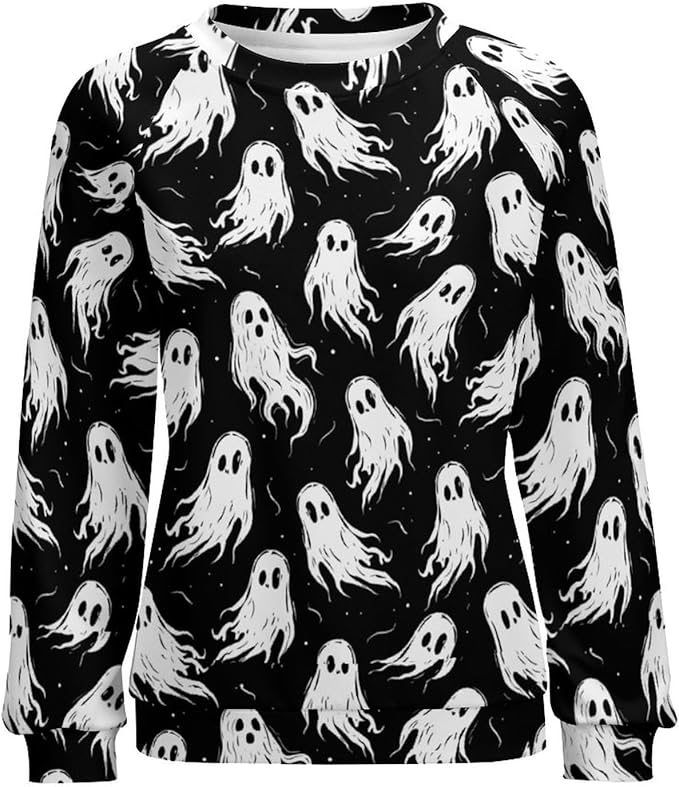 Spatofa Womens novelty funny cat printed crewneck sweatshirt casual loose long sleeve graphic pullover sweatshirts tops