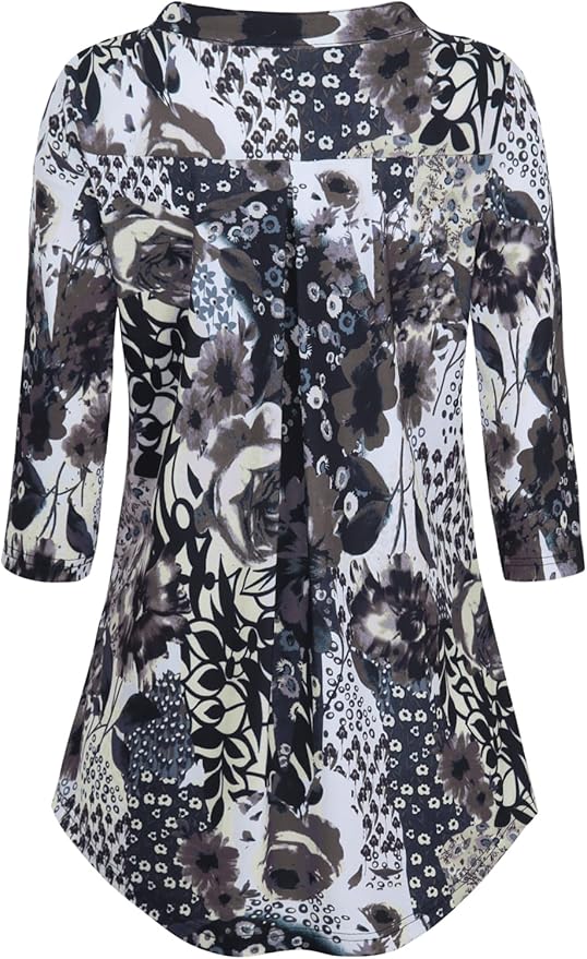 BAISHENGGT 3/4 Sleeve Tops for Women Notch V Neck Floral Work Blouses Dressy Casual Loose Fit Going Out Tunic Tops