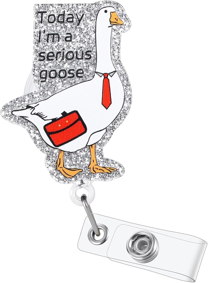 Today I'M A Serious Goose Funny Badge Reel, Retractable ID Card Badge Holder, Name Work Badge Clip for ICU NICU RN LPN CNA MA ER Night Shift Nurse Nursing Student Pediatric Doctor Teacher, Nurse Gifts