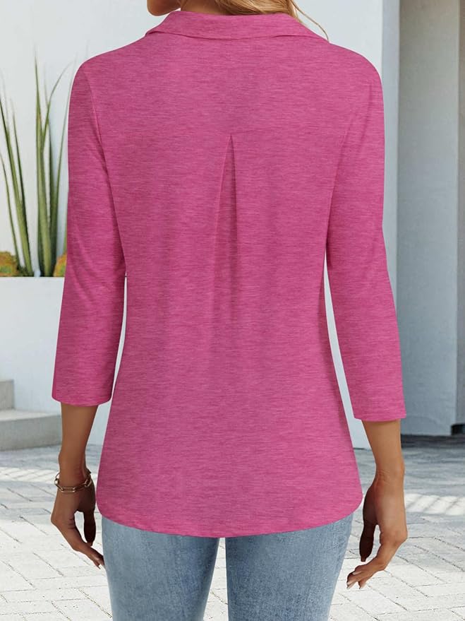 3/4 Length Sleeve Womens Tops Dressy Casual V Neck Polo Shirts Business Work Blouses 2025 Trendy Tunic Top