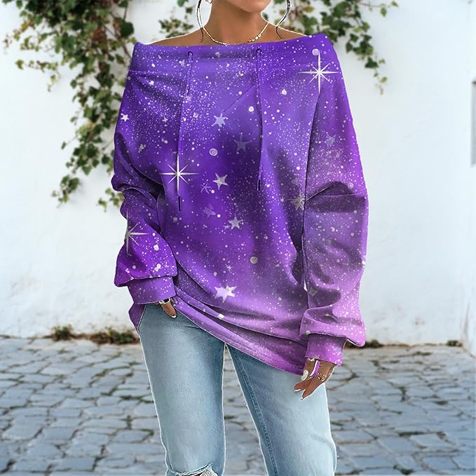 Womens Sweatshirts Floral Print Sexy Off The Shoulder T Shirts Oversized Long Sleeve Pullover Fall Tops