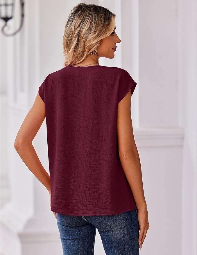 Zeagoo Womens Tops Cap Short Sleeve Textured Blouse V Neck Summer Spring Shirts Business Casual Outfits