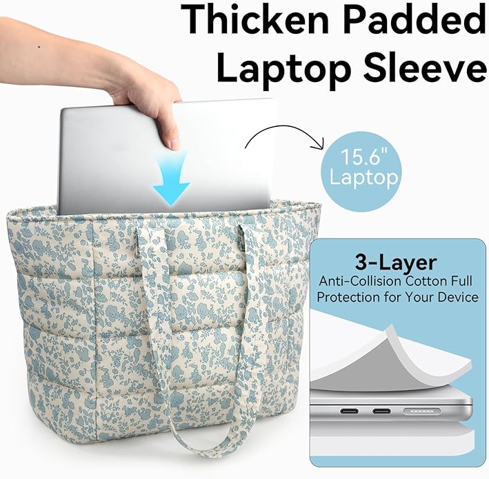 Puffer Tote Bag for Women, Lightweight Puffy Shoulder Bag with Handbag for Travel, Work, Gym, Laptop Bag for Nurse Teacher