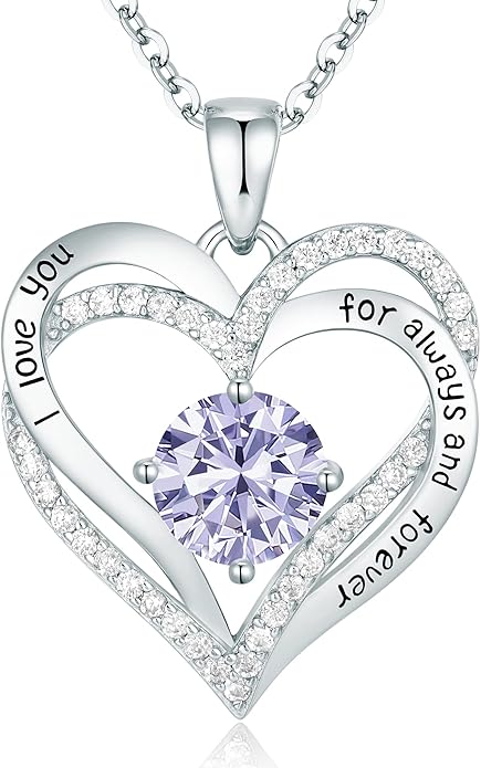 CDE Valentine's Day Gift Forever Love Heart Necklaces for Women, Wedding Anniversary, Birthday Mothers Christmas Day Gifts for Mom, Mother, Wife, S925 Silver Jewelry with Birthstone Pendant