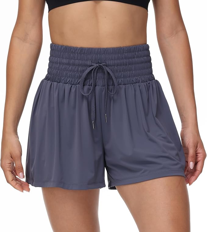 Blaosn Flowy Athletic Shorts for Women Gym Workout Running Short Pants High Waist Skort with Pocket Casual Summer Clothes