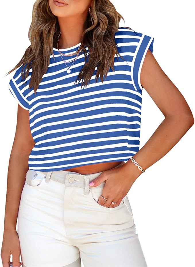 Tankaneo Womens Short Sleeve Cropped T-Shirts Summer Rolled Dolman Sleeve Crop Tops Casual Round Neck Solid Short Basic Tees