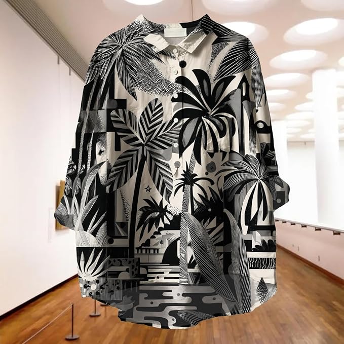 Womens Boho Tops 3/4 Long Sleeve Floral Blouses Hawaii Beach Button Down Shirts V Neck Pullover Casual Tunics