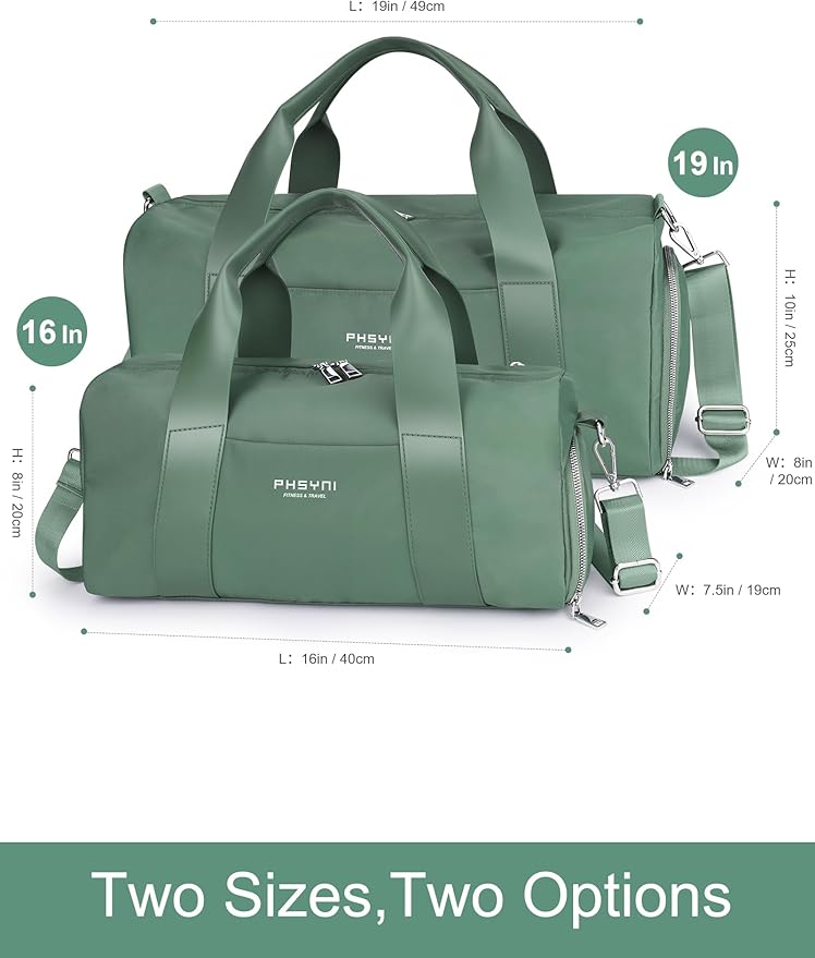 Gym Bag for Women Girls with Shoe Compartment & Wet Pocket - Duffle Bag for Travel Sports Fitness Workout Athletic, 19"-Medium, Olive Green