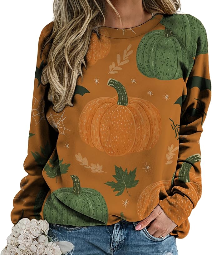 domirica Halloween Sweatshirt For Women Long Sleeve Crew Neck Sweatshirts Fall Halloween Costumes For Holiday Party 2025