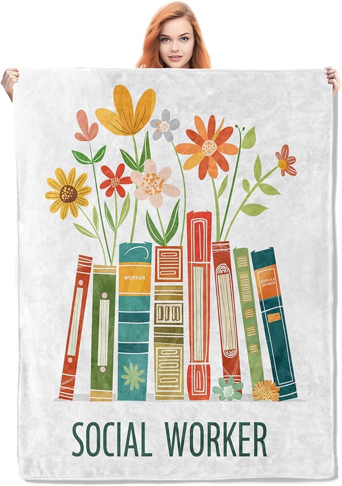 Social Work Blanket, Social Worker Book Gifts Flannel Throw Blankets,Soft Warm Lightweight Cozy Plush Floral Throws for Bedroom Sofa Office Home Decor Graduation Gifts for Women Girls 80"x60"