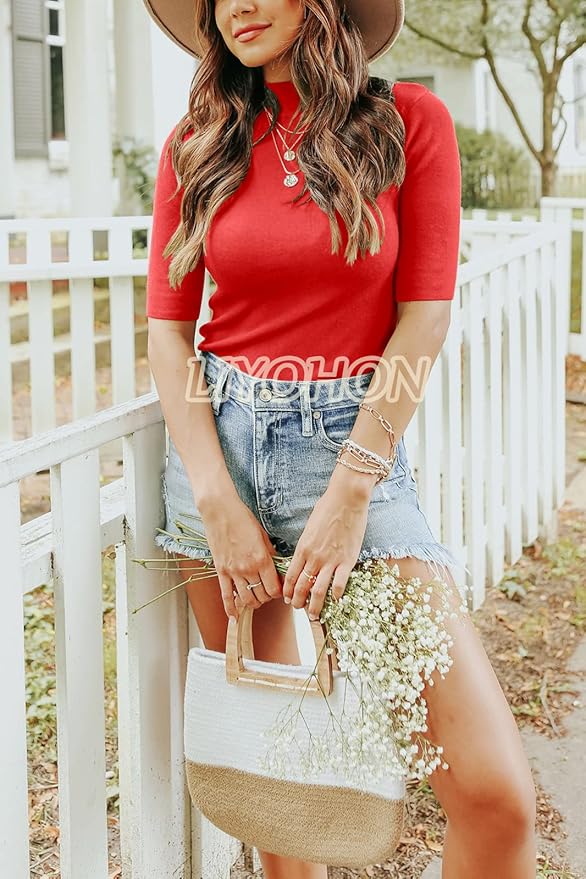 LIYOHON Womens Tops Dressy Casual Mock Turtleneck Business Short Sleeve T Shirts Going Out Tops 2026