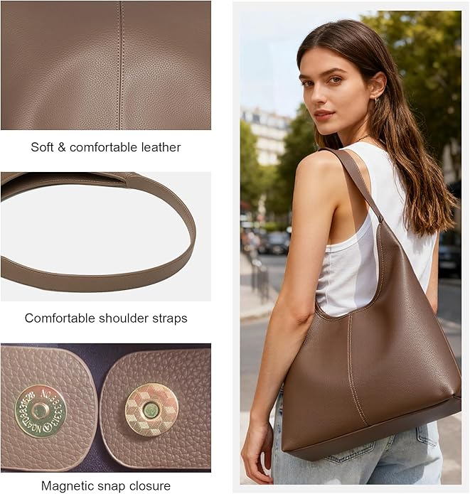 Hobo Bag for Women, Easygoing Soft Vegan Leather Shoulder Handbag Tote Purse, Spacious Work Tote, Crossbody Bag for Daily Use