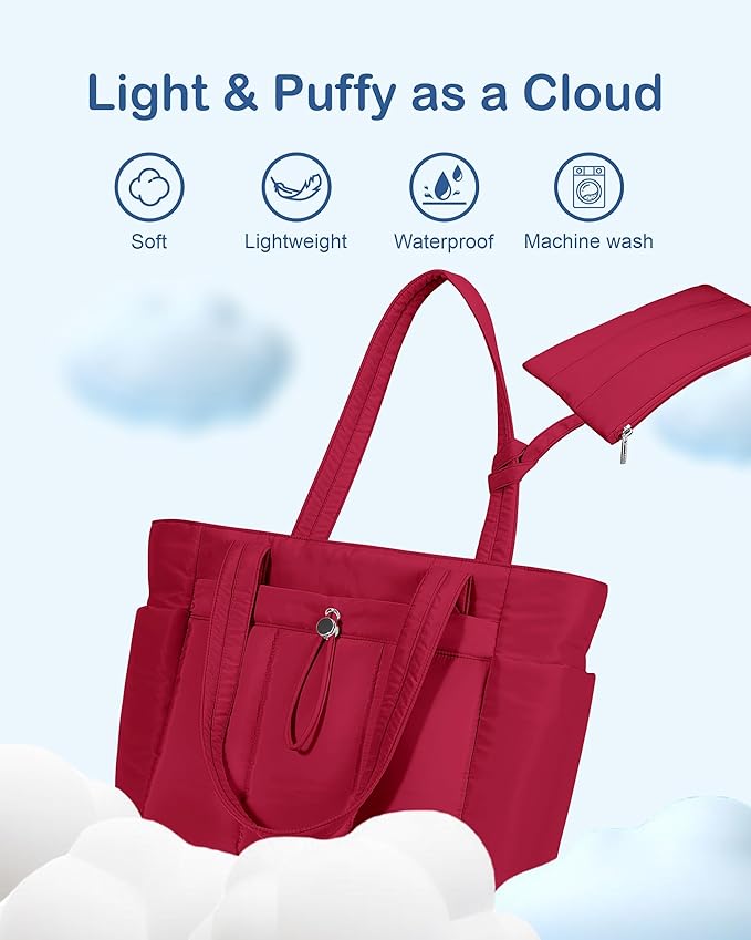 TOPDesign Puffy Tote Bag for Women with Cup Holder & Laptop Compartment & Cosmetic Bag & Trolley Sleeve for Work, Travel