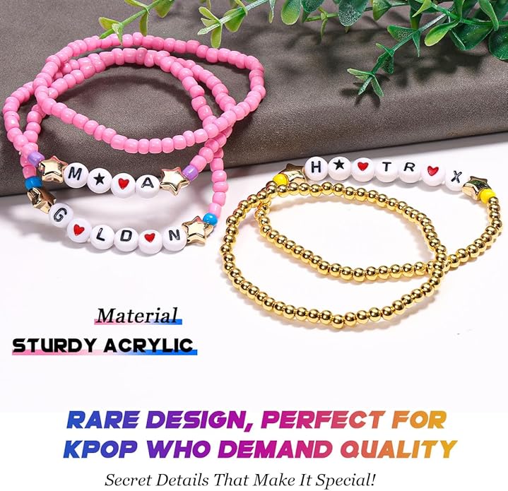 AICase for Korea-Pop Merch Gifts Toys Golden Inspired Bracelets 5 Pcs Stackable Stretch Flower Beaded Bracelets Costume Outfit Merchandise Jewelry Gifts for Fans Christmas Stocking_3110