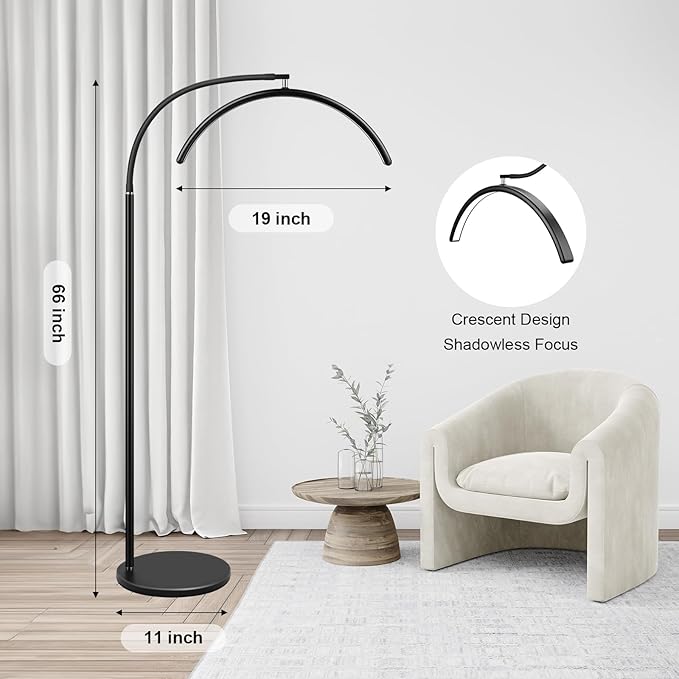 Half Moon LED Floor Light for Lash Techs, Eyelash Extensions, Estheticians, Skincare, Nail Art, Tattoo Artists, Home & Office - Professional Shadow-Free Lamp | Dimmable