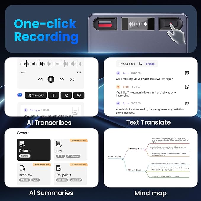 AI Voice Recorder, Professional Voice Activated Recorder with AI Transcription & Summarize, 64GB Storage, 30H Battery, Noise Cancellation and AI Note Taker for Meetings and Interviews & calls