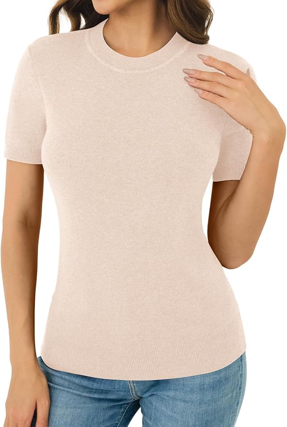 Women's Soft Short Sleeve Wool Blend Pullover Sweater for Business Casual & Fashion