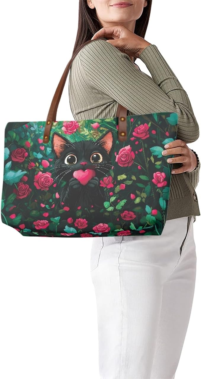 Womens Zip Up Tote Handbag Daisy Print Large Capacity Tote Purse Handbag Big Tote Bag Purse For Work Laptop