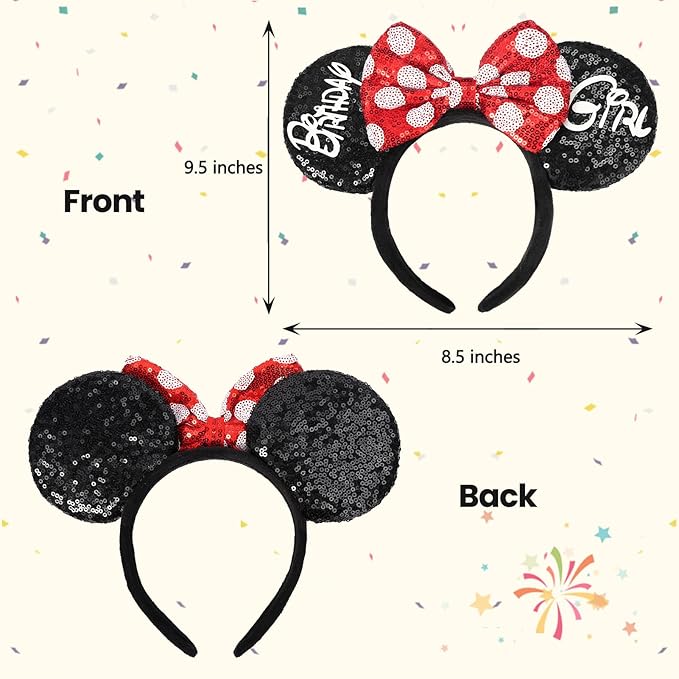 ETLUK Mouse Ears Headband, Mouse Ears Sequin Bow Headbands for Women Girls, Birthday Party Decorations (Birthday Girl)