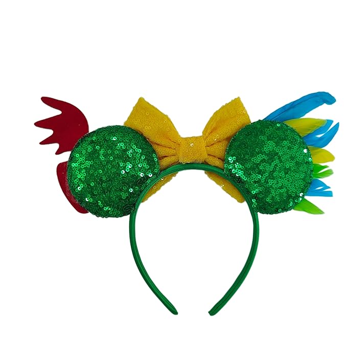 WW-WONDERFULWORLD Mouse Ears Headbands With Funny HeiHei Colorful Feather Decoration & Shiny Sequins Diamond, for Moana Theme Costume Cosplay Glitter Party; HYQY-2