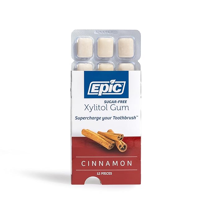 Epic 100% Xylitol Cinnamon Chewing Gum - Sugar Free, Aspartame Free Dental Gum - Supports Oral Health & Fresh Breath - 12 Pieces (Pack of 12)