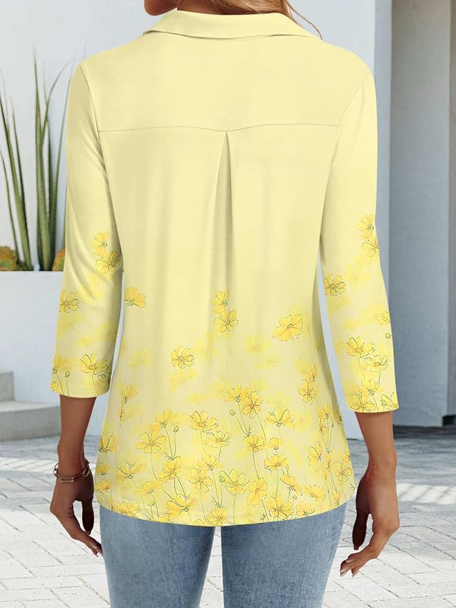 3/4 Length Sleeve Womens Tops Dressy Casual V Neck Polo Shirts Business Work Blouses 2025 Trendy Tunic Top