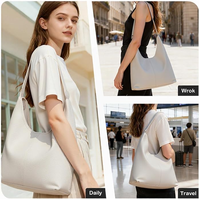 Hobo Bag for Women, Easygoing Soft Vegan Leather Shoulder Handbag Tote Purse, Spacious Work Tote, Crossbody Bag for Daily Use