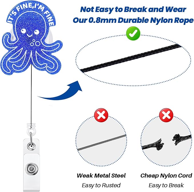 I'm FINE Funny Badge Reel, Cute Octopus Retractable ID Card Badge Holder, Name Tag Work Badge Clip for RN LPN CNA MA ER Night Shift Nurse Nursing Student OB/GYN Doctor Teacher, Nurse Gifts