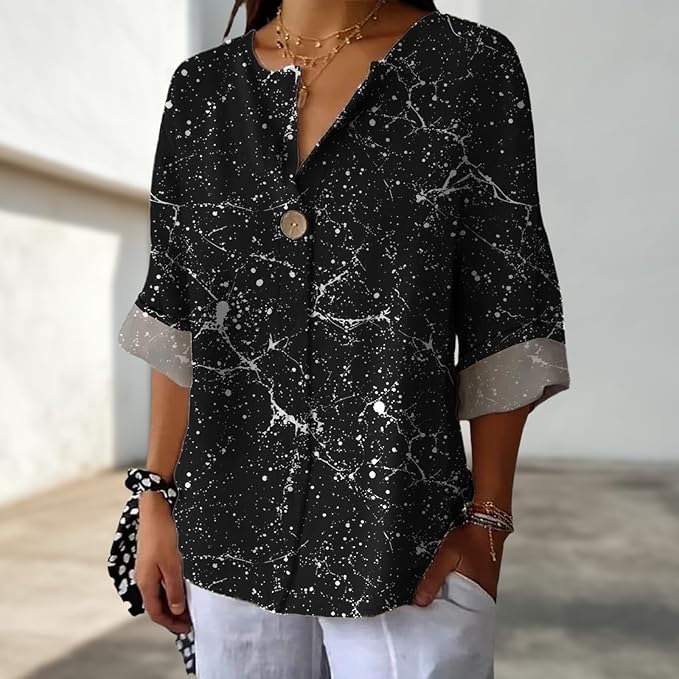 Long Sleeve Shirts for Women V Neck Button Boho Graphic Blouses Casual Collared Fashion Summer Flowing Tops