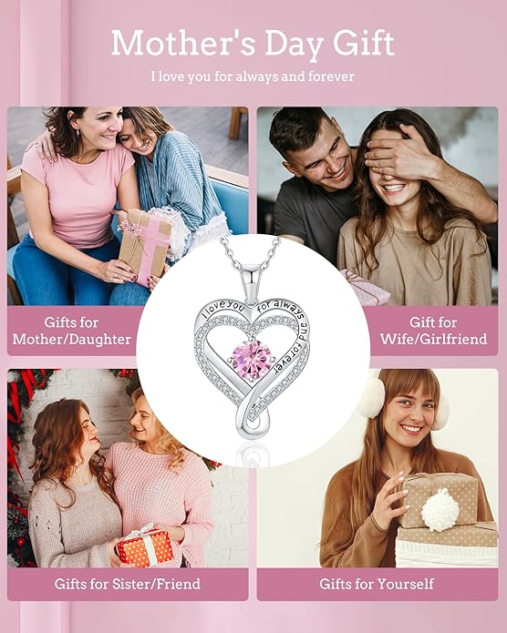 Jewelry for Women Wife Infinity Heart Birthstone I Love You Necklace S925 Anniversary Women Necklaces for Her Wife Birthday Gift Ideas, Birthday Present for Girlfriend Mom Daughter Sterling Silver