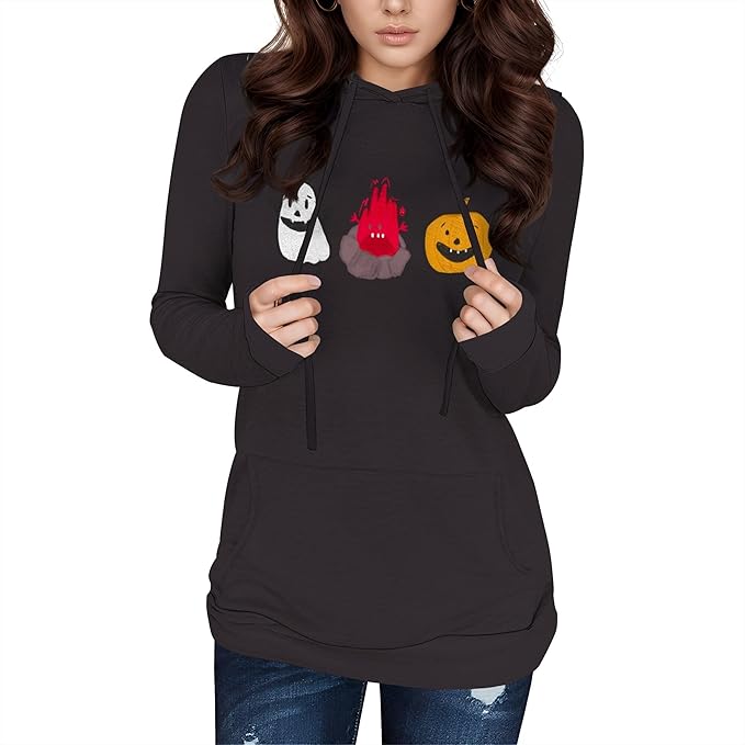 domirica Halloween Sweatshirts For Women Long Sleeve Spooky Graphic Sweatshirts Pumpkin Pullover Halloween Party Club Wear