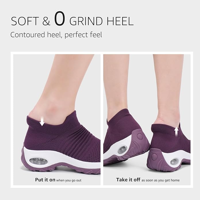 HKR Women's Walking Shoes Arch Support Non Slip Work Shoes Breathable Knit Upper Lightweight for Plantar Fasciitis