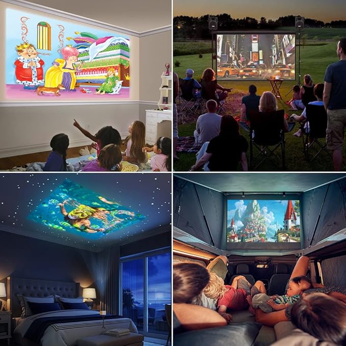 PVO Mini Projector Portable For Cartoon, Outdoor Video Projectors, LED Pico Movie-Projector for Home Theater, Kids Gift, Video Can Be Easily Mirrored Directly to The Projector Via Data Cable