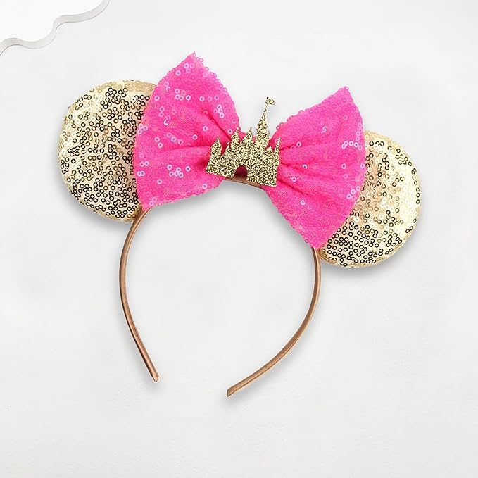 Sequin Mouse Ears Headbands for Women Girls Boys, Glitter Bows Headband for Kids Adults Birthday Party Costume Halloween