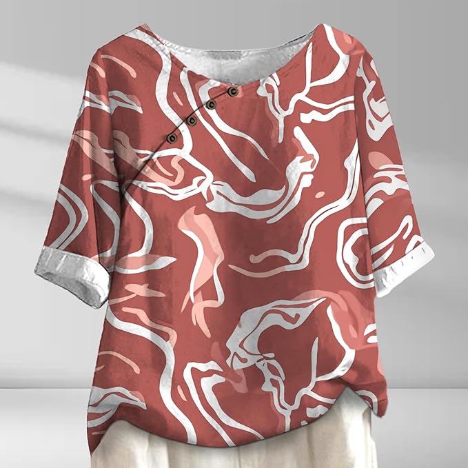 Women's Shirts Dressy Casual Asymmetric Side Button Down Design Tops Summer Loose Fit Crewneck Graphic Tees