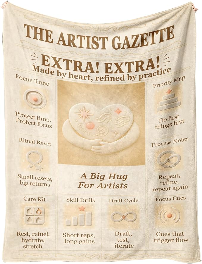 Artist Blanket 60x50 Flannel Fleece, Retro Editorial Newspaper-Style Motivational Throw, Studio & Home Decor, Creative Gift for Creators, Women, Art Teachers, Couch/Bed
