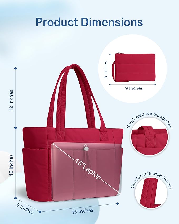 TOPDesign Puffy Tote Bag for Women with Cup Holder & Laptop Compartment & Cosmetic Bag & Trolley Sleeve for Work, Travel
