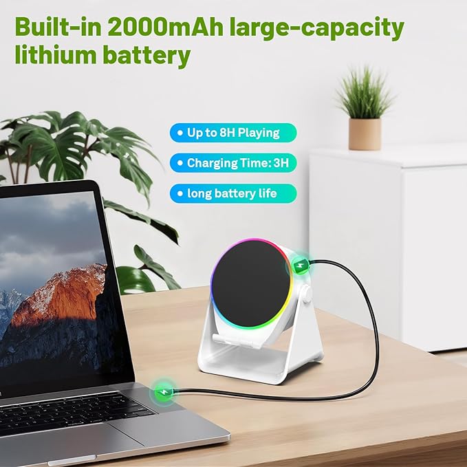Wireless Induction Audio Bluetooth Speaker, 4 in 1 Phone Stand Speakers Amplifier with Colorful Ambient Light,360° Adjustable Holder for Tablet iPhone Android, Gifts for Men Women Teens-White