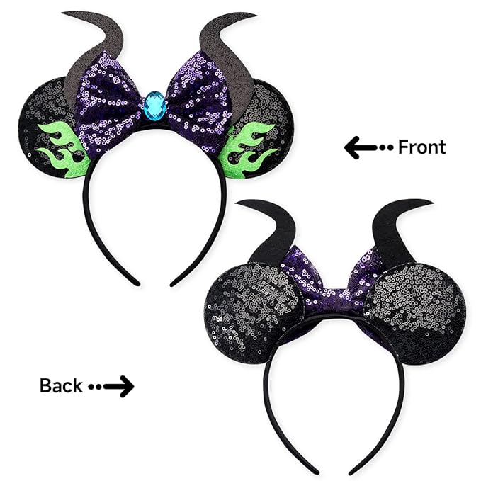 RAZKO Mouse Ears Headband, Sequin Maleficent Mouse Ears Hairband Mice ears Headband for Women Girls Hair Accessories (Flaming Maleficent)
