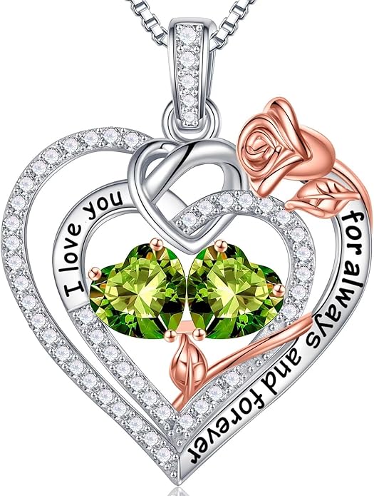 Iefil Valentines Day Gifts for Her - 925 Sterling Silver Double Birthstone Necklace, Anniversary Birthday Gifts for Women, Jewelry Gift for Wife Girlfriend Mom Her